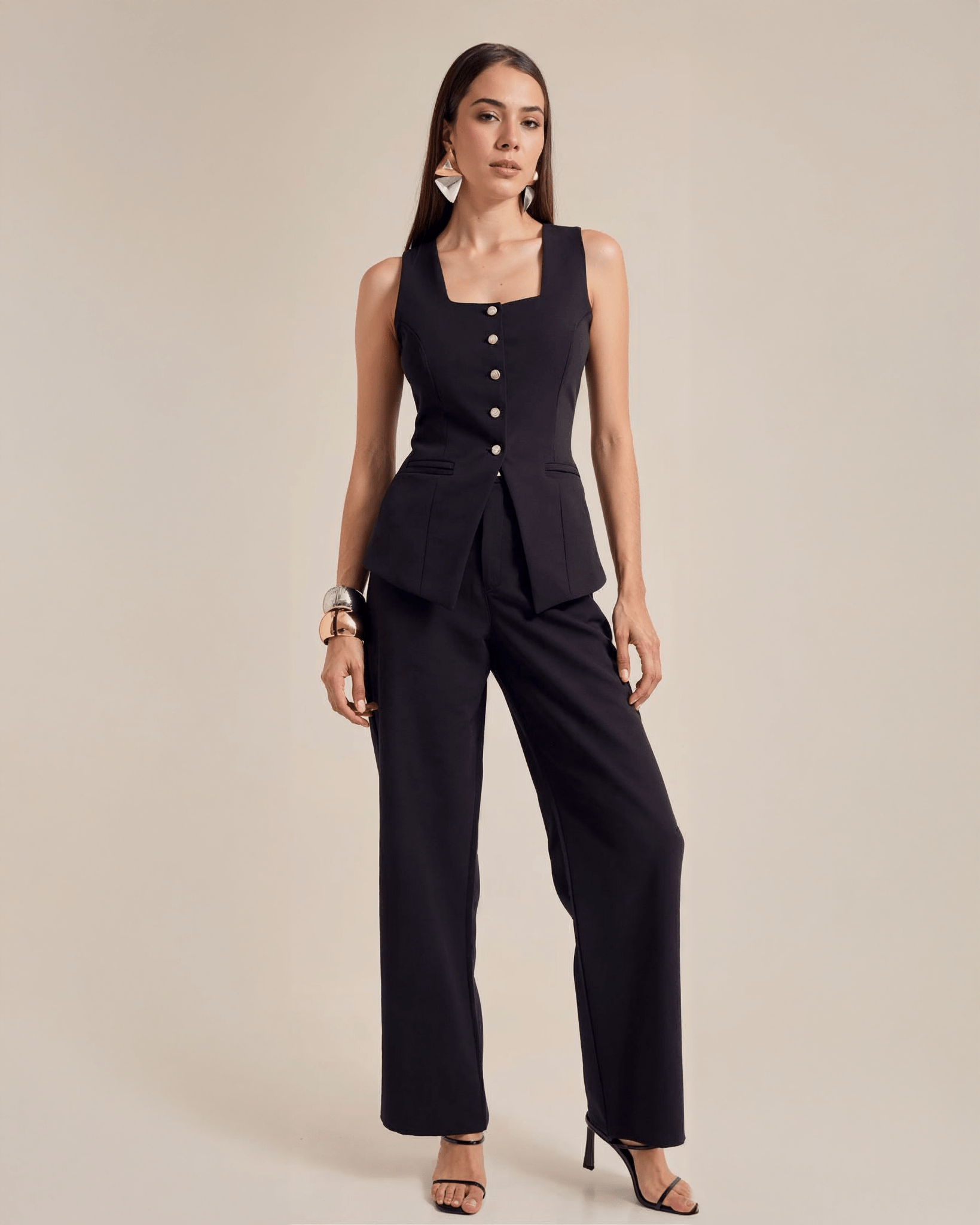 Traje Sastre Negro Elegante para Mujer sin Mangas - ROXANZ