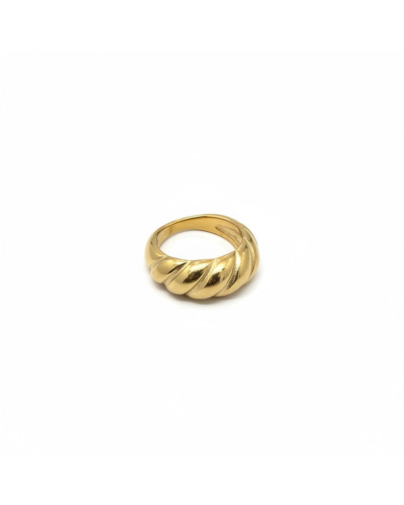 Anillo Acero Corrugado Dorado Única Dorado