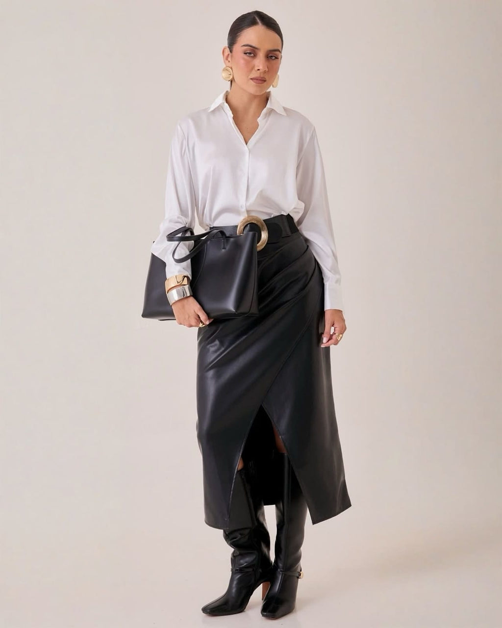Blusa Satinada Cuello Clásico Blanco