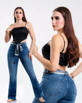 Jeans Corte Bota Mezclilla Azul Deslavado