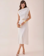 Vestido Midi Ajuste Cinturón Blanco Negro