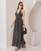 Vestido Largo Halter Lunares