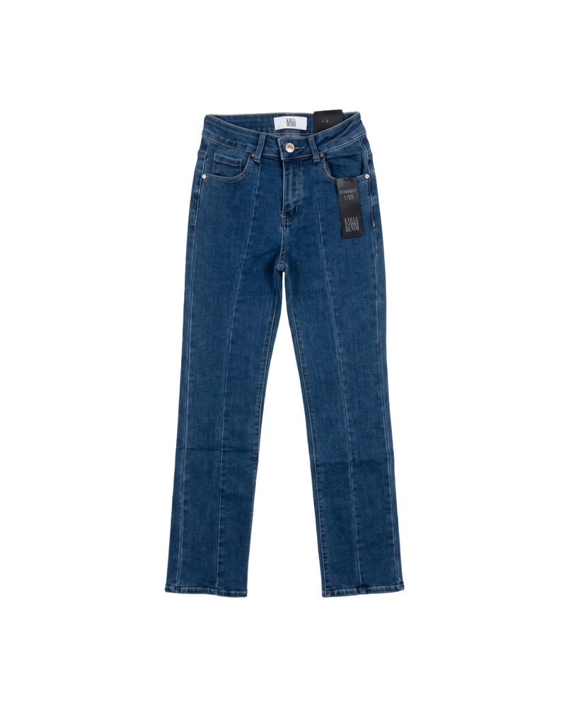 Jeans Recto Mezclilla Azul Con Linea Azul