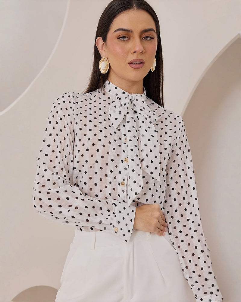 Blusa Manga Larga Lunares Blanco