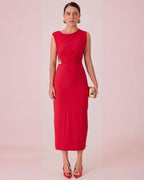 Vestido Largo con Detalle Metálico en la Cintura - ROXANZ