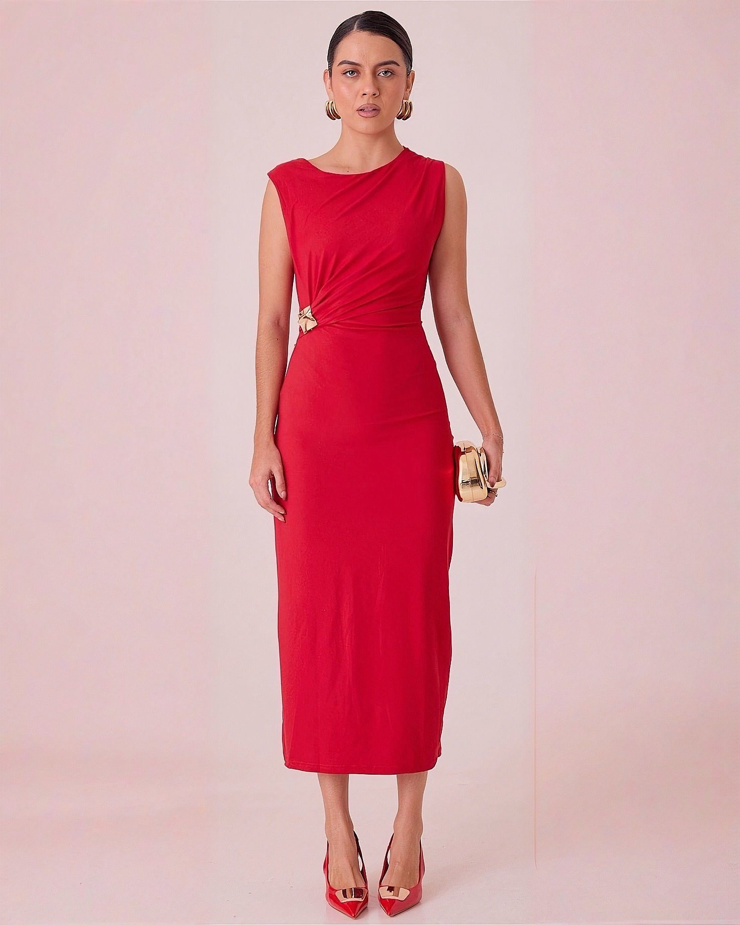 Vestido Largo con Detalle Metálico en la Cintura - ROXANZ