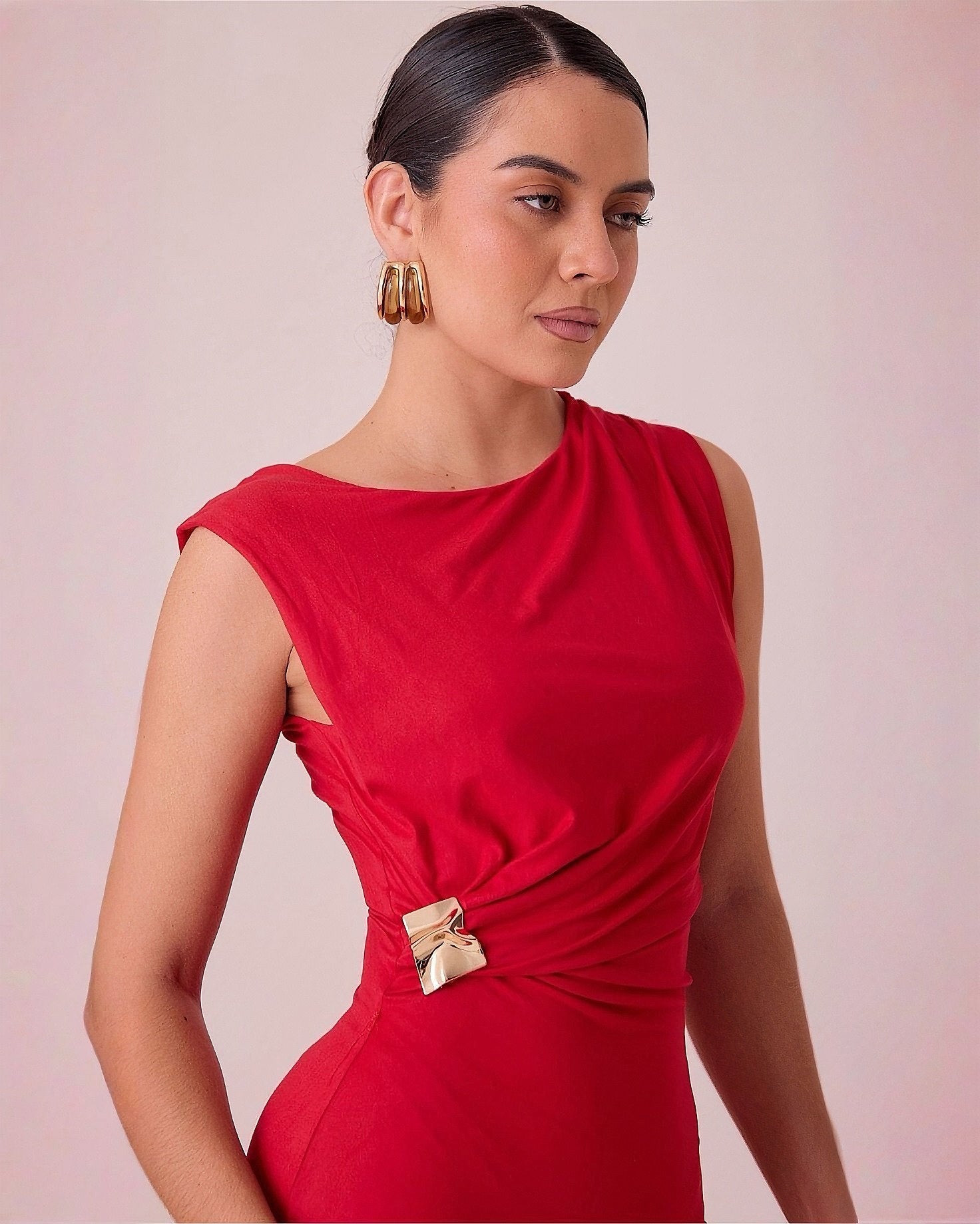 Vestido Largo con Detalle Metálico en la Cintura - ROXANZ