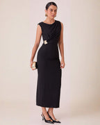 Vestido Largo con Detalle Metálico en la Cintura - ROXANZ