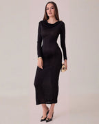 Vestido Largo Elegante de Manga Larga para Mujer con Detalle en Hombro - ROXANZ