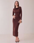 Vestido Largo Elegante de Manga Larga para Mujer con Detalle en Hombro - ROXANZ