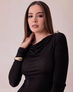 Vestido Largo Elegante de Manga Larga para Mujer con Detalle en Hombro - ROXANZ