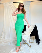 Vestido Midi Ajustado y Fruncido en Colores Sólidos Ideal para Verano - Roxanz