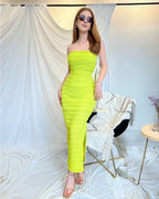 Vestido Midi Ajustado y Fruncido en Colores Sólidos Ideal para Verano - Roxanz