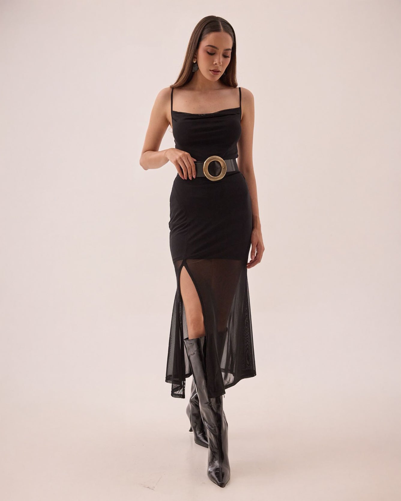 Vestido Midi con Tirantes y Abertura Lateral Elegante - ROXANZ