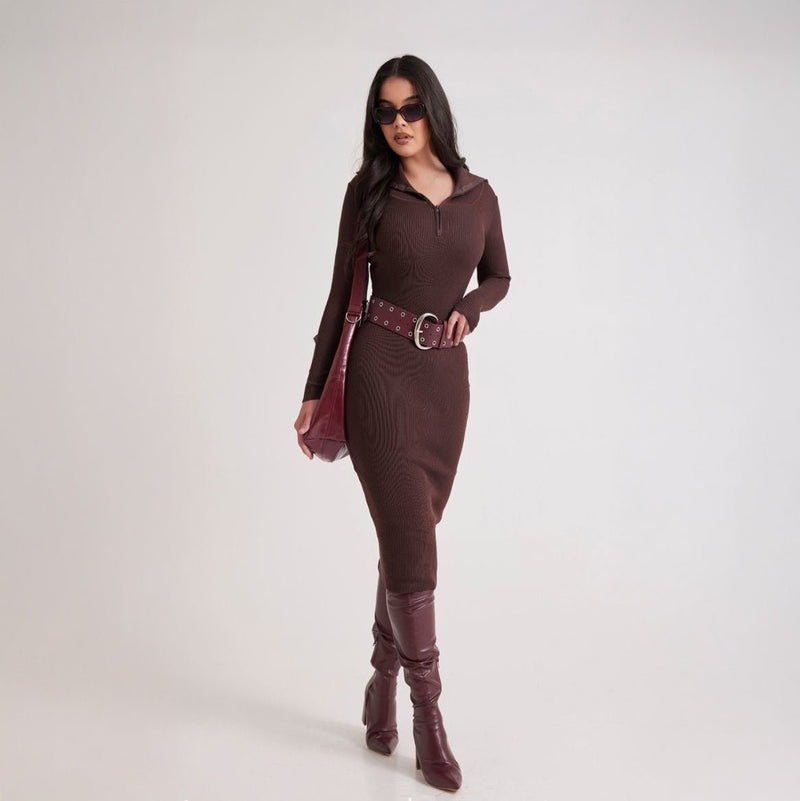 Vestido Midi Elegante con Cuello Tipo Polo - Roxanz