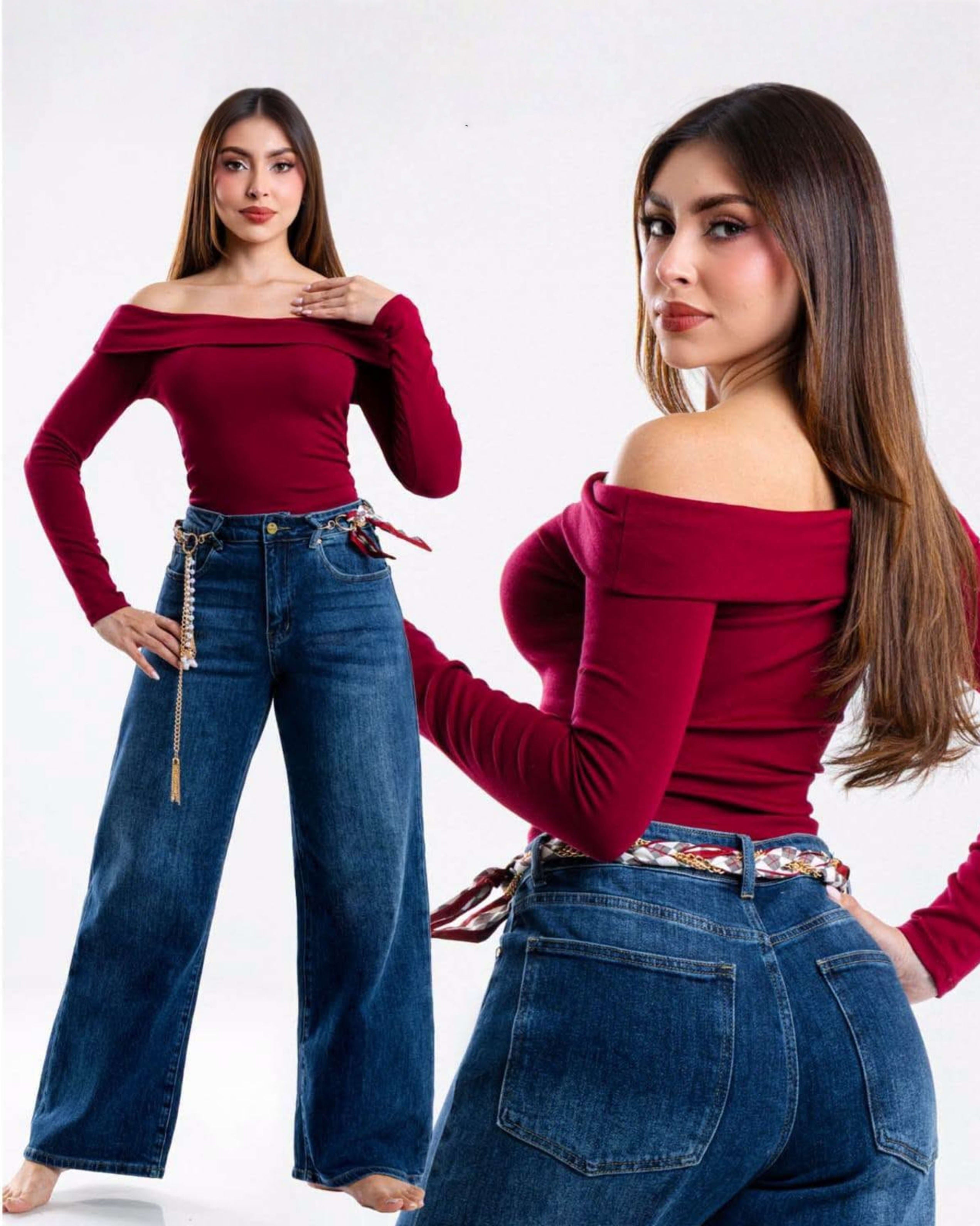 Jeans Straight Wide Mezclilla Azul Oscuro