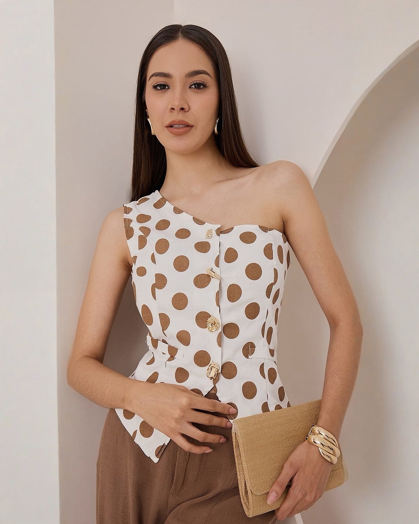 Top Asimetrico Estampado Lunares