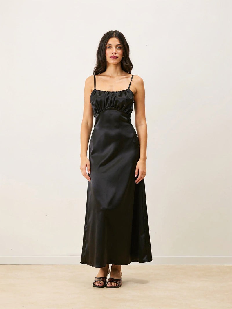 Vestido Satinado Largo Casual M Negro