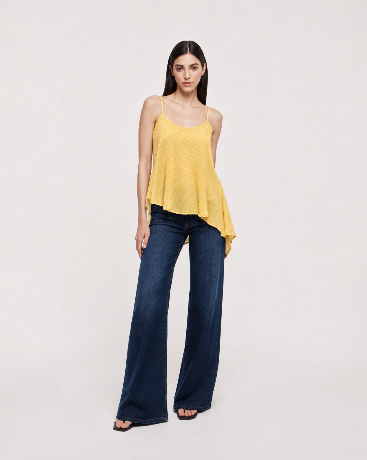 Blusa Asimétrica Estampada Amarillo Celeste