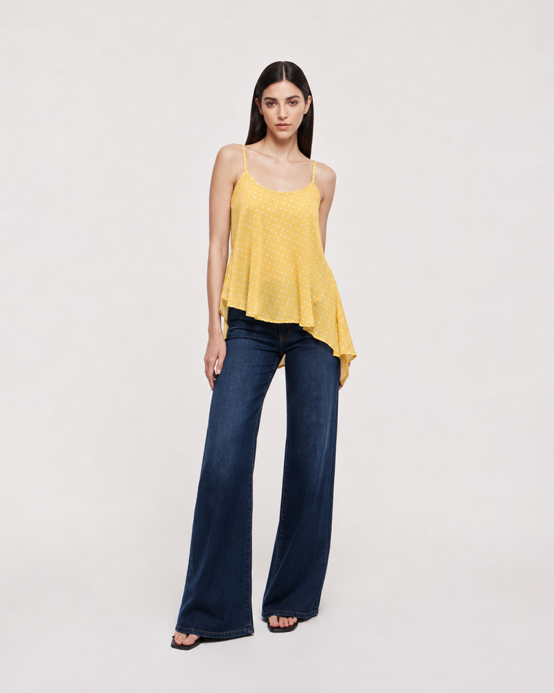 Blusa Asimétrica Estampada Amarillo Celeste M Amarillo