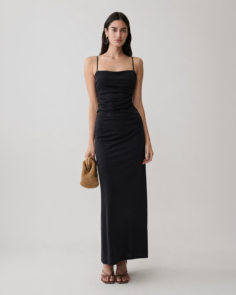 Vestido Largo Recto Negro Tirantes S Negro