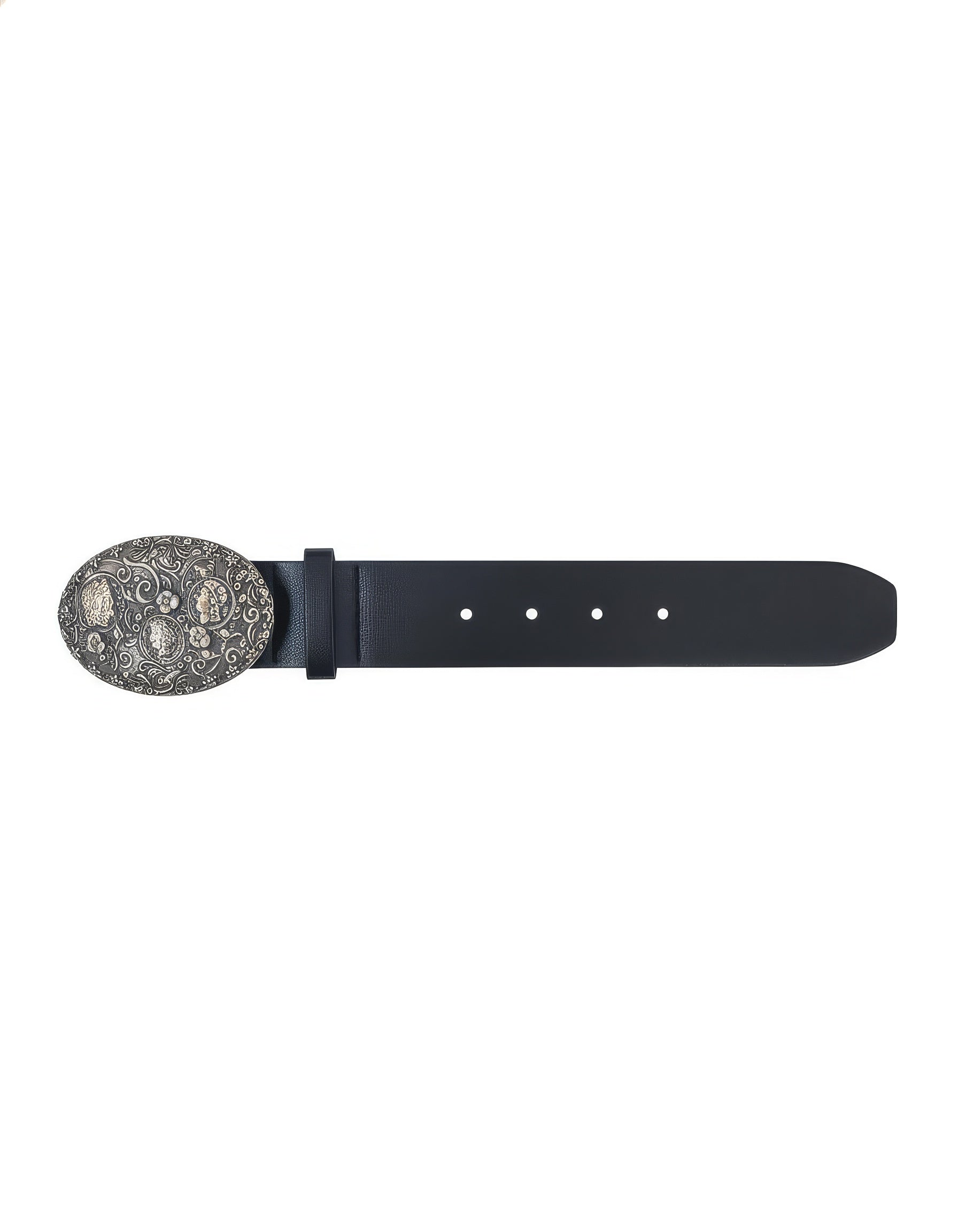 Cinturón Hebilla Ovalada Grabada Negro