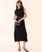 Vestido Midi Ajuste Cinturón Blanco Negro