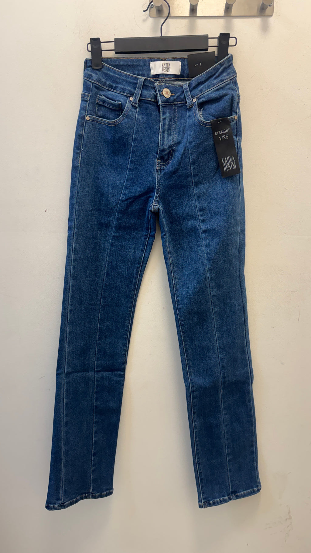 Jeans Recto Mezclilla Azul Con Linea