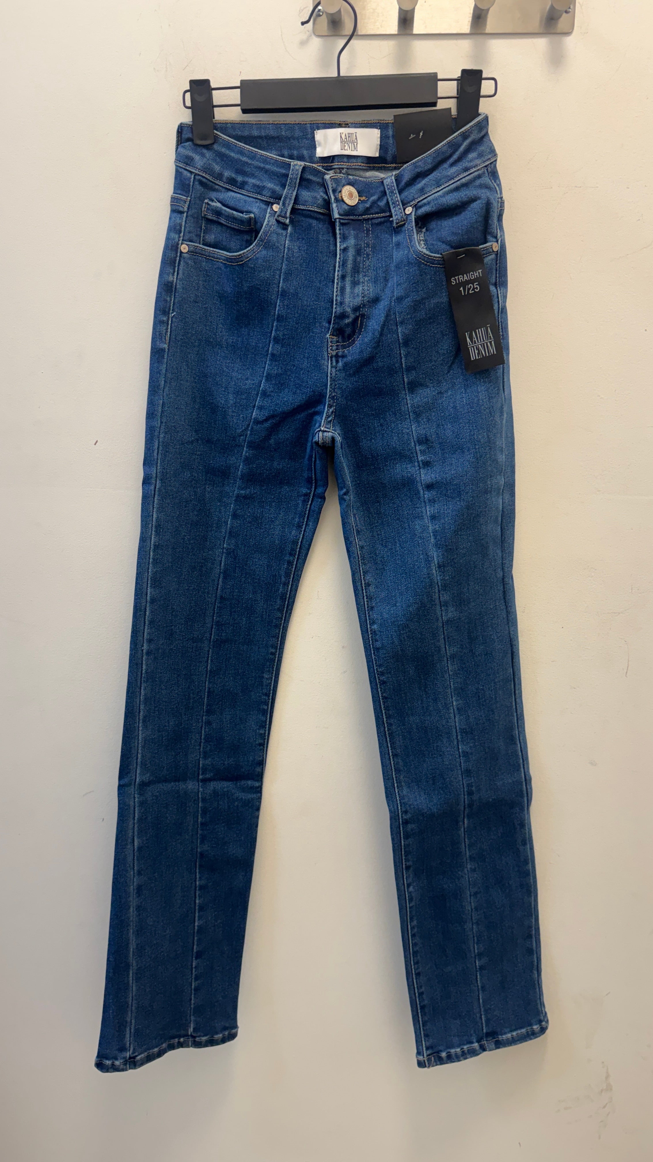 Jeans Recto Mezclilla Azul Con Linea
