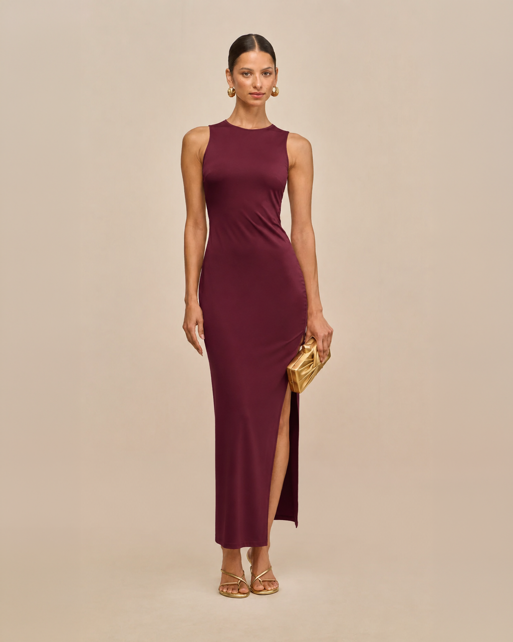 Vestido Maxi Ajustado Tinto