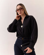 Blusa Manga Larga Negra Detalle Botón