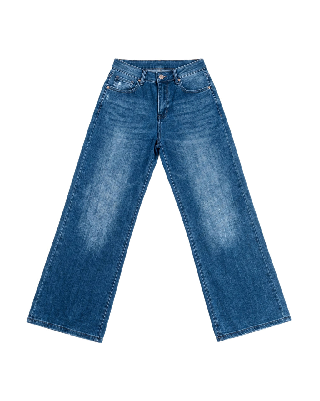 Jeans Wide Leg Azul Con Deslavado