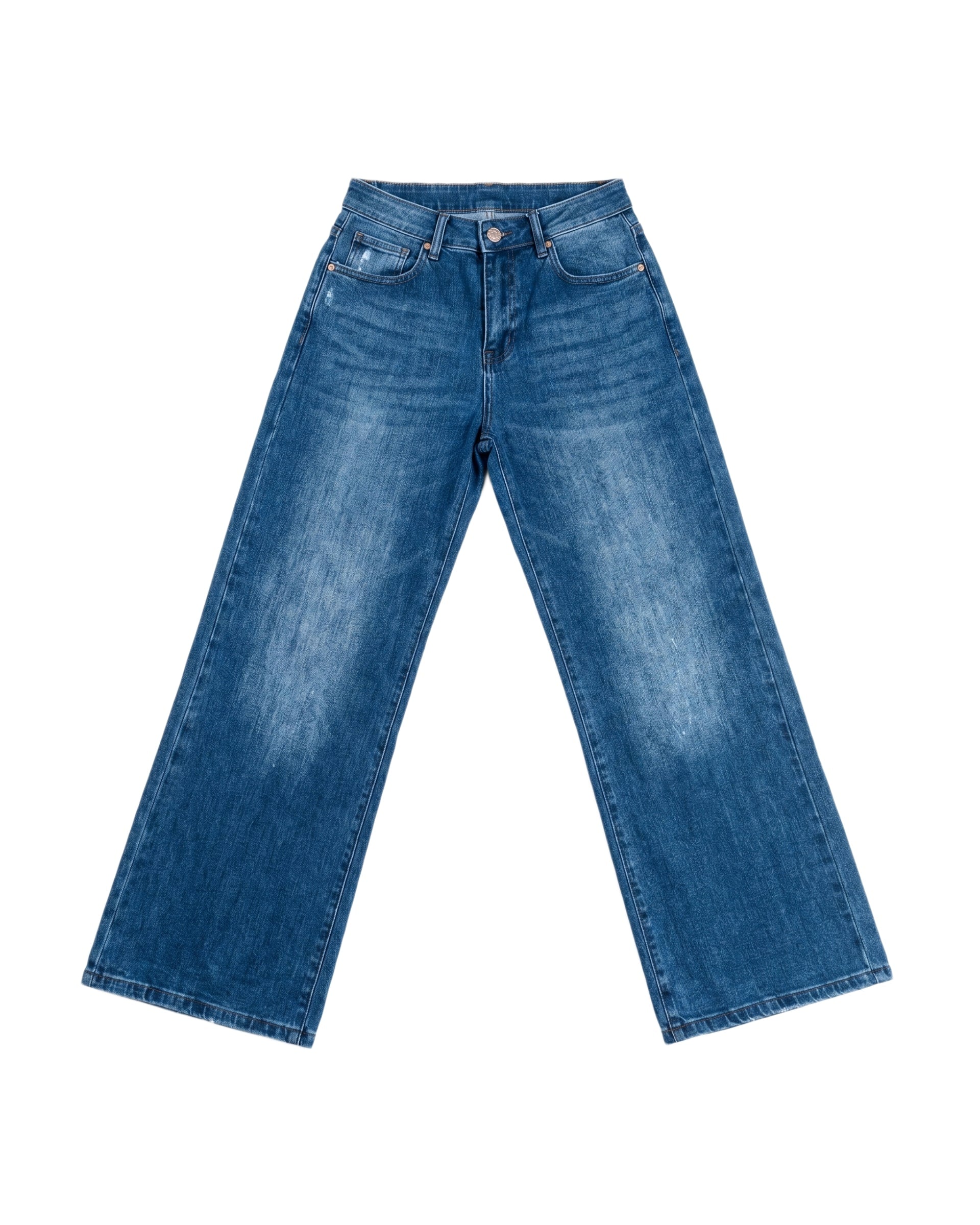 Jeans Wide Leg Azul Con Deslavado