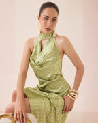 Vestido Satinado Halter Puntos