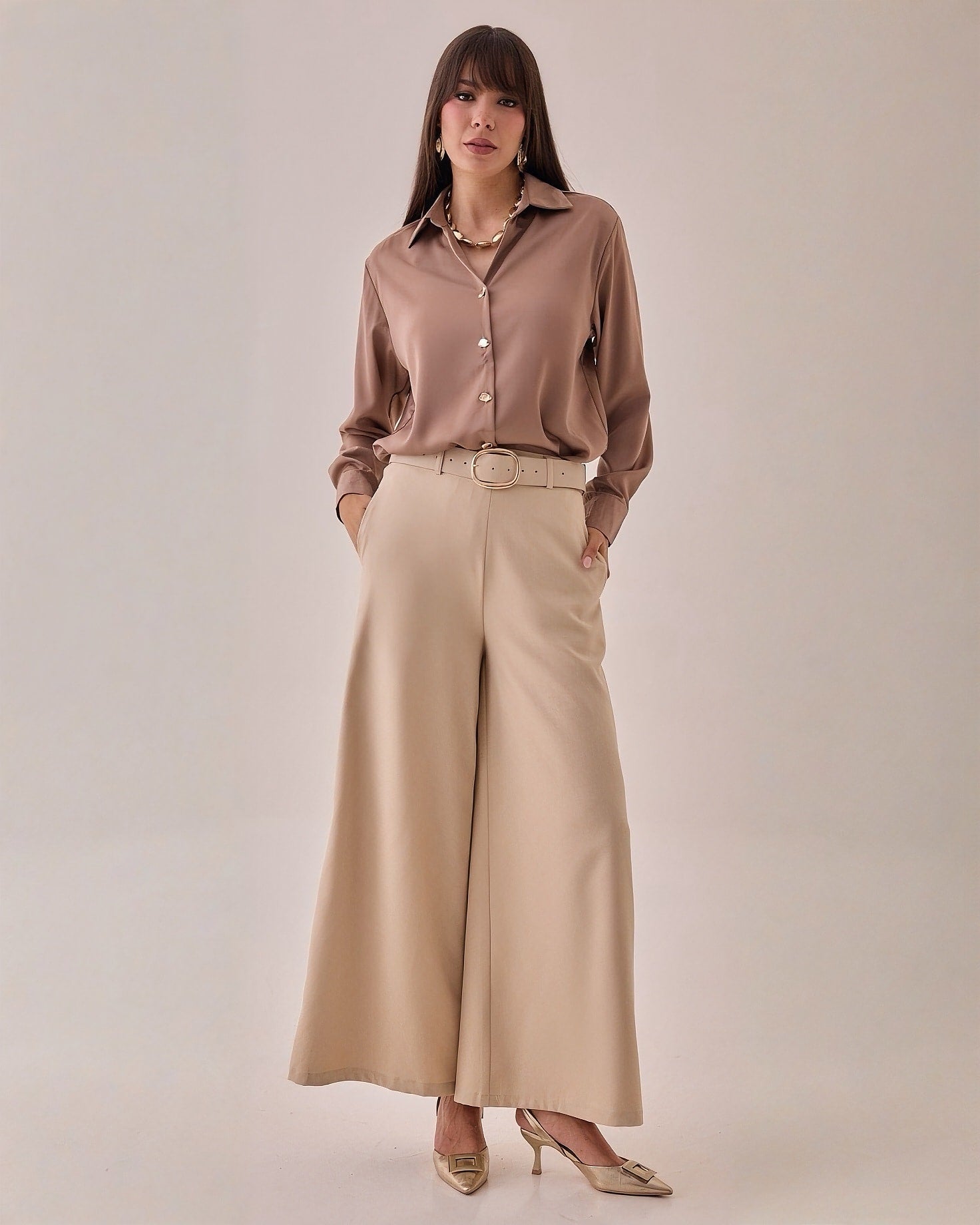 Camisa Satin Botones Dorados