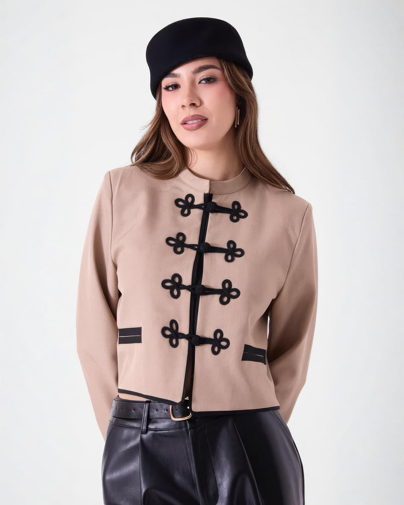 Chaqueta Corto Beige Detalle Negro Beige