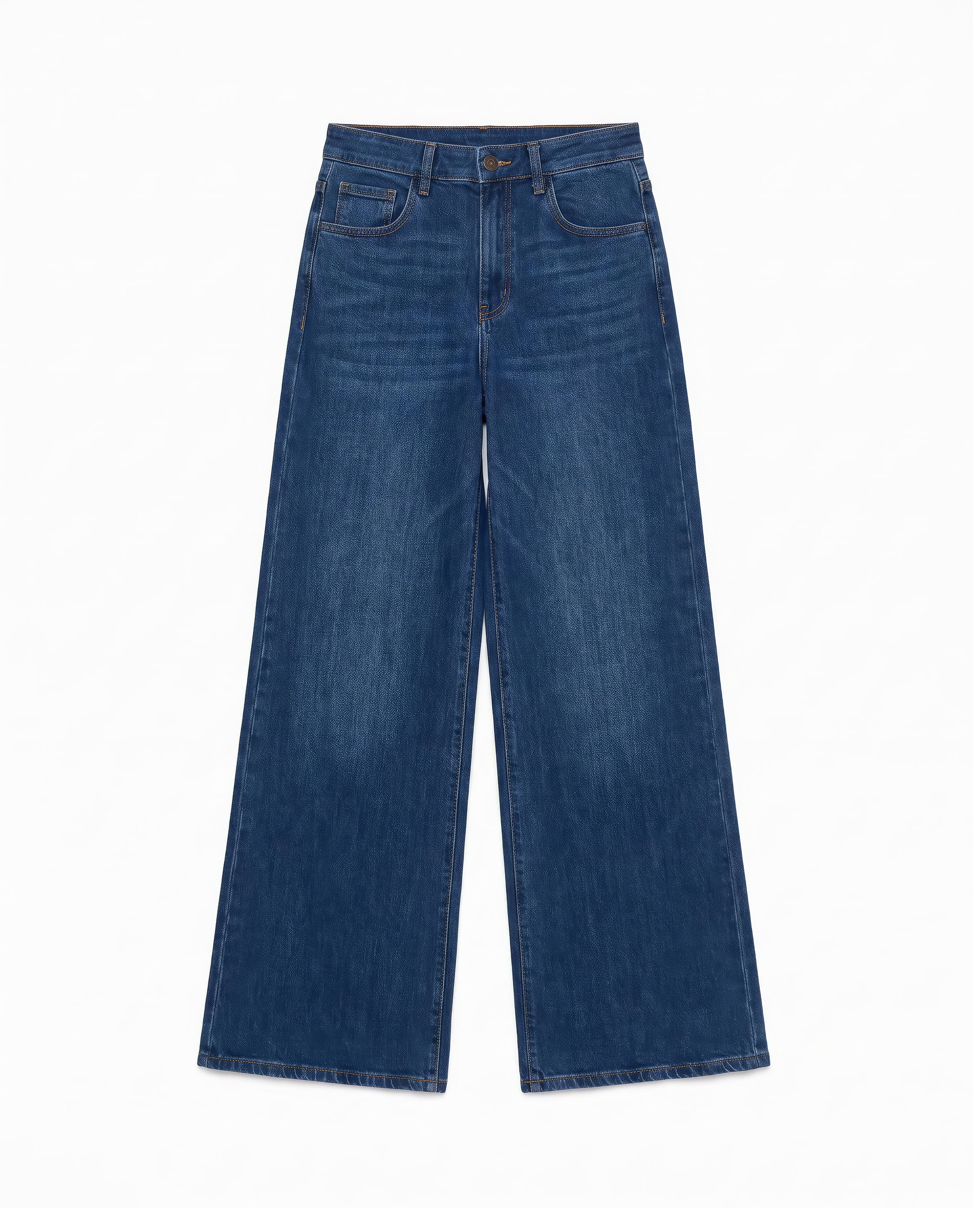 Jeans Wide Leg Mezclilla Azul Oscuro Cinturón