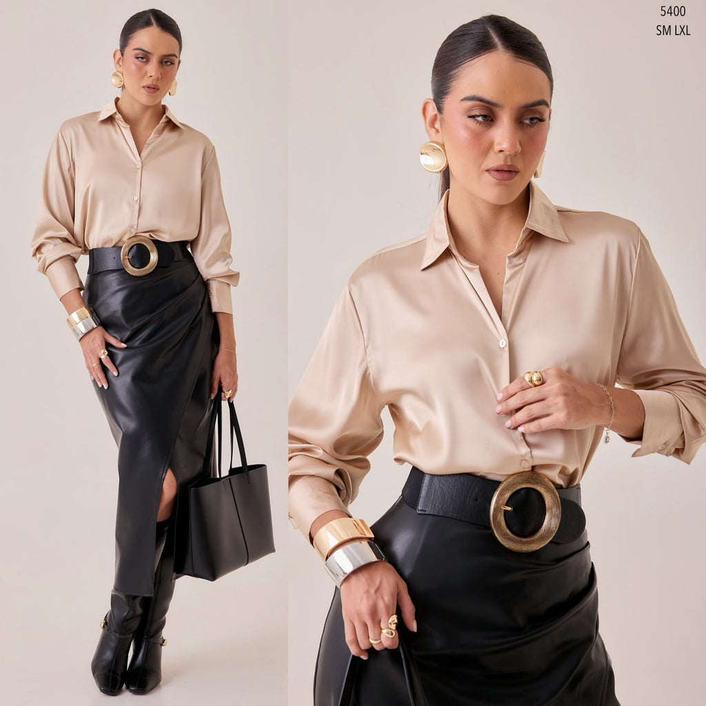 Blusa Satinada Cuello Clásico Blanco