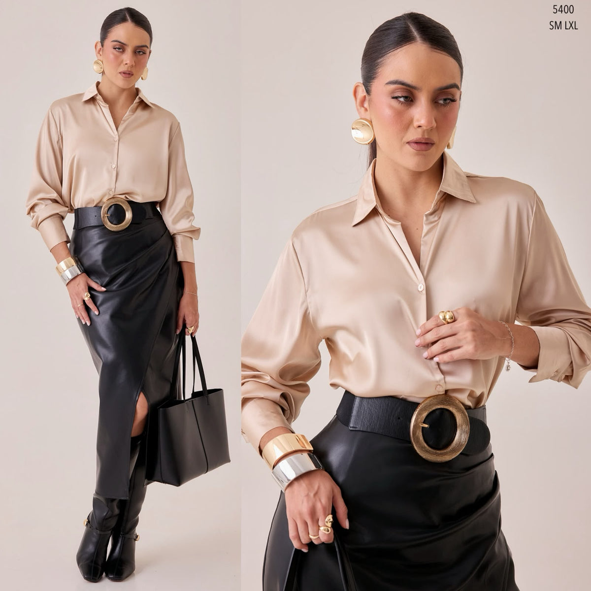 Blusa Satinada Cuello Clásico Blanco