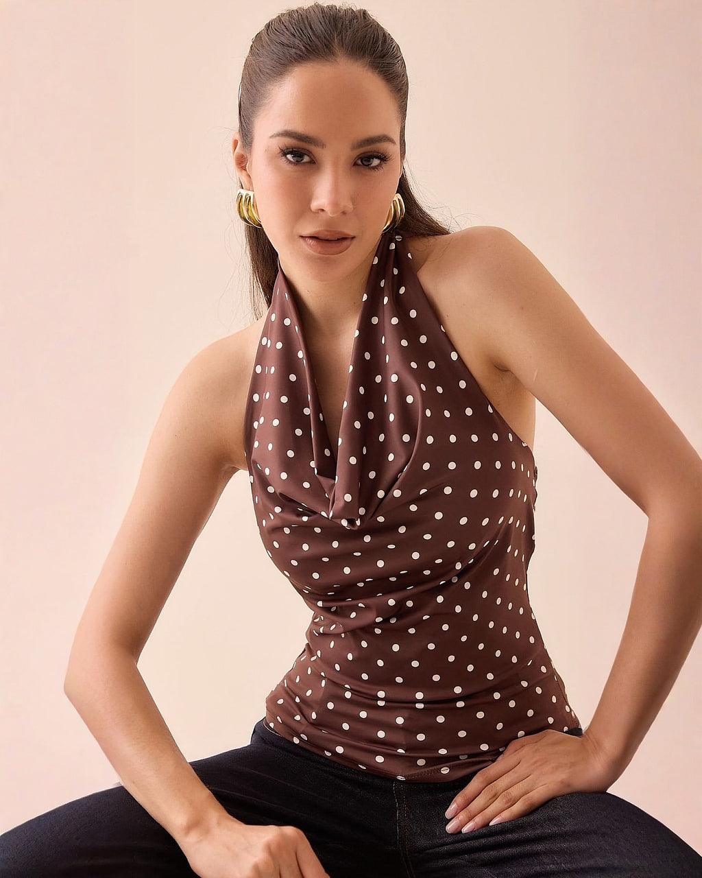 Top Halter Satinado Lunares