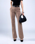 Pantalón Vestir Recto Café Plisado