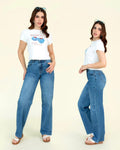Jeans Wide Leg Mezclilla Azul Oscuro Confort