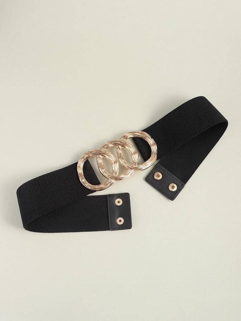 Cinturón de Mujer Texturizado con Triple Hebilla Dorada Circular Elegance - Roxanz