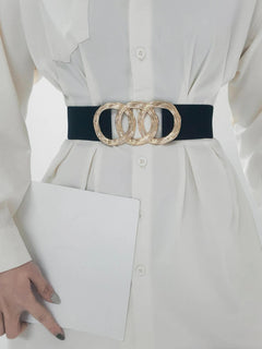 Cinturón de Mujer Texturizado con Triple Hebilla Dorada Circular Elegance - Roxanz