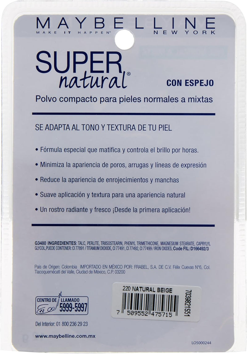 Maybelline Super Natural Polvo Compacto Matte, 220 Nat Beige, 12 gr - Roxanz