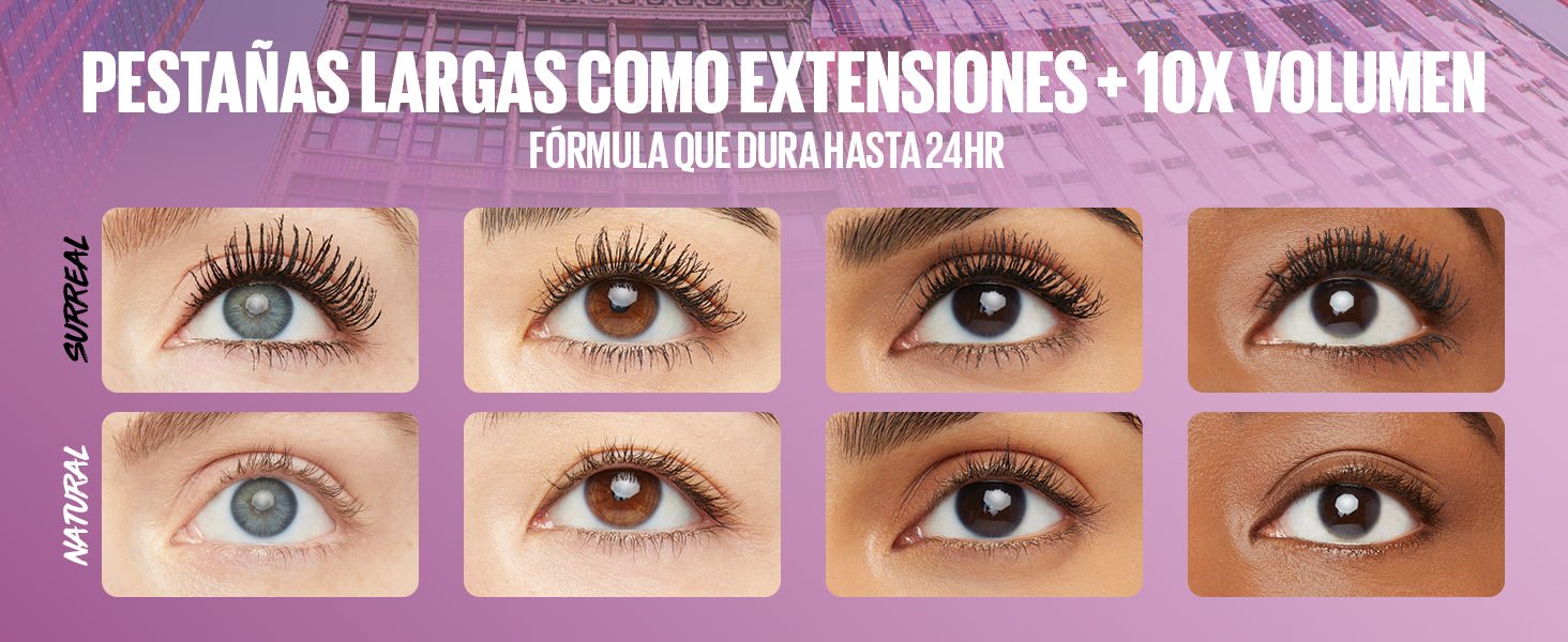 Maybelline The Falsies Surreal Extensions - Máscara de pestañas a prueba de agua, voluminizadora, alargamiento, maquillaje muy negro, 1 unidad - Roxanz