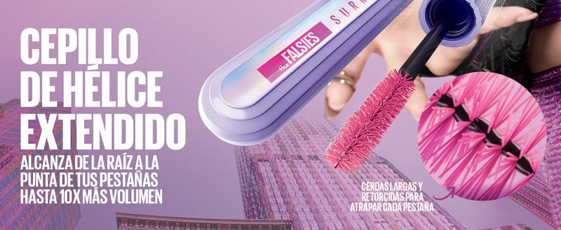 Maybelline The Falsies Surreal Extensions - Máscara de pestañas a prueba de agua, voluminizadora, alargamiento, maquillaje muy negro, 1 unidad - Roxanz