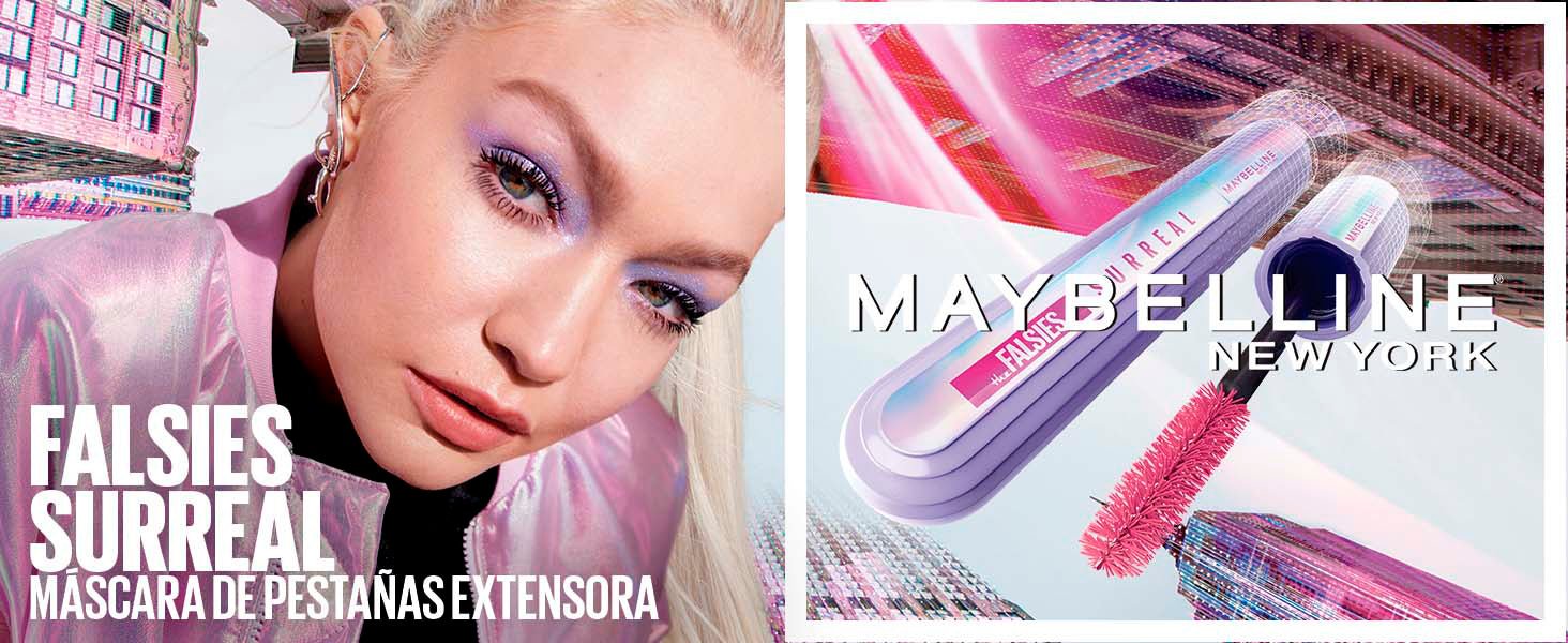 Maybelline The Falsies Surreal Extensions - Máscara de pestañas a prueba de agua, voluminizadora, alargamiento, maquillaje muy negro, 1 unidad - Roxanz