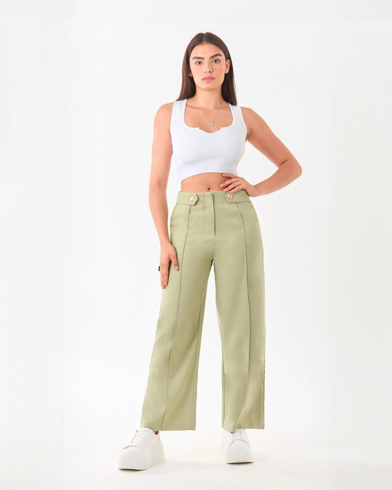 Pantalón Wide Leg con Botones en Cintura - Roxanz